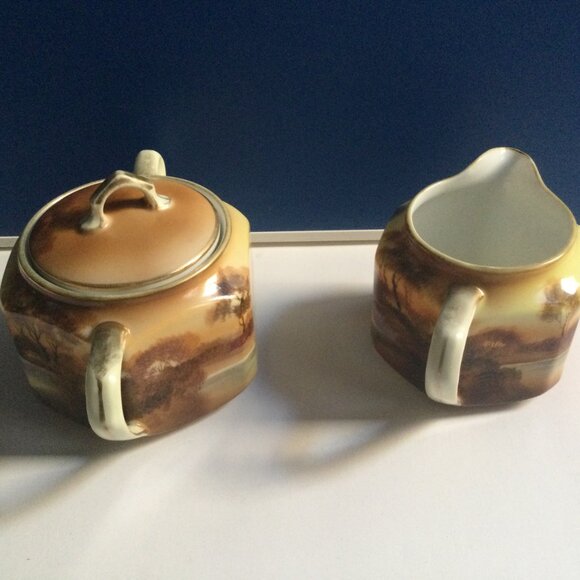 Vintage antique hand painted Nippon lidded sugar bowl and creamer tree - Picture 2 of 6